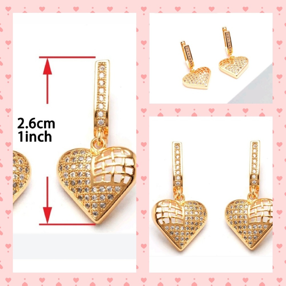 24K Gold Filled Heart C.Z Stone Hoop Earrings